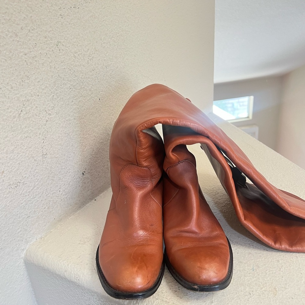 Coach Cheyenne Over the Knee Riding boots Brown Leather Whiskey Western Flat 6.5 - Picture 4 of 11